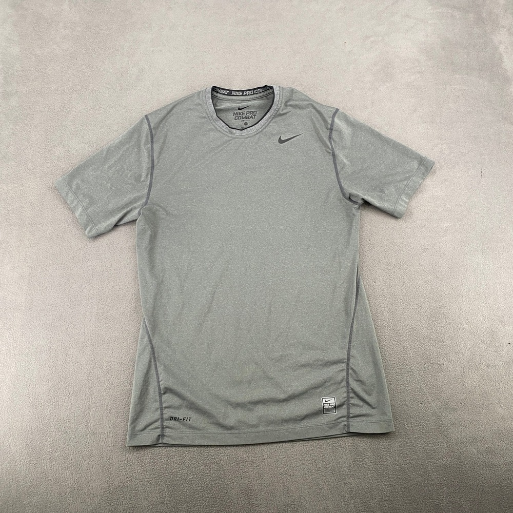 Nike Pro Combat Dri-FIT Mens Fitted Training Shirt Gray Short Sleeve M